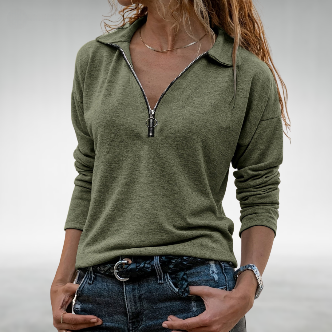 ELODIE | HALF-ZIP PULLOVER WITH ELEGANT TUMMY COVERAGE