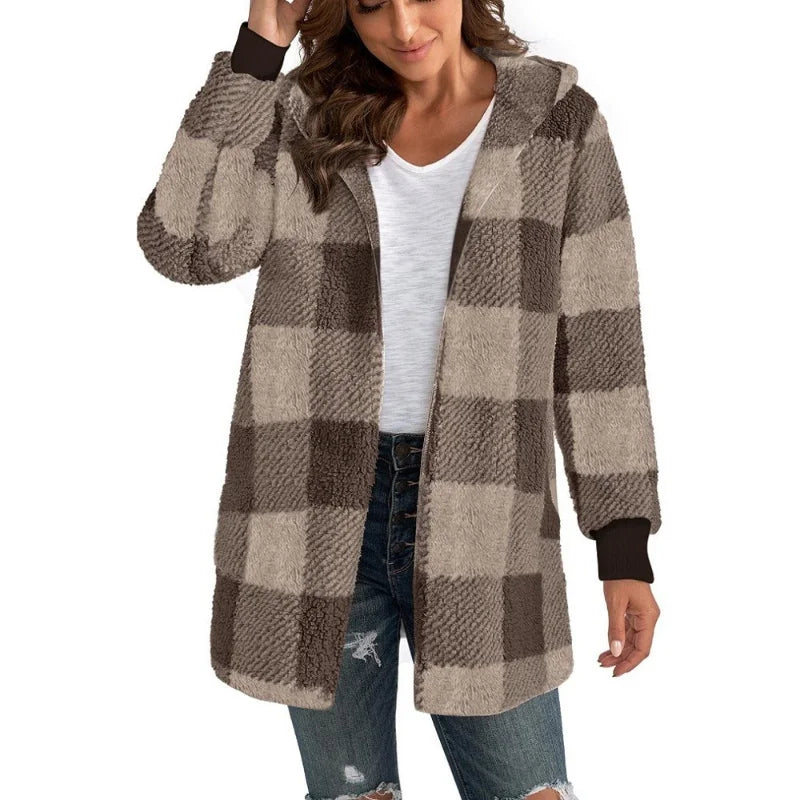 Rowena – Women’s Plaid Fleece Hooded Jacket