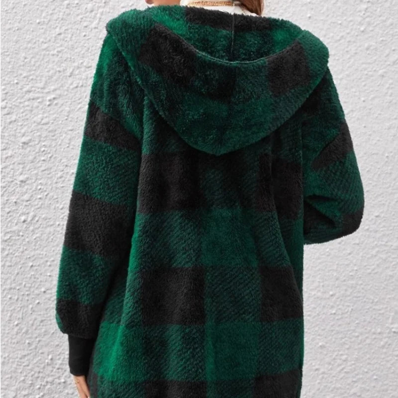 Rowena – Women’s Plaid Fleece Hooded Jacket
